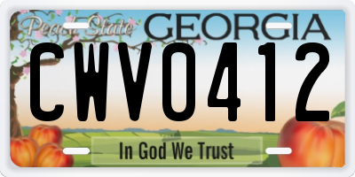 GA license plate CWV0412
