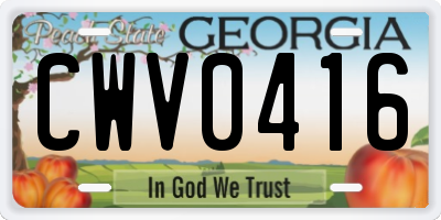 GA license plate CWV0416
