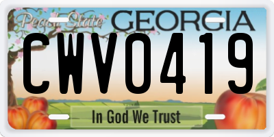 GA license plate CWV0419