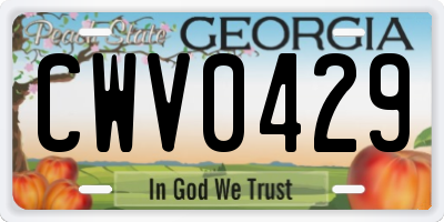 GA license plate CWV0429