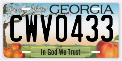 GA license plate CWV0433
