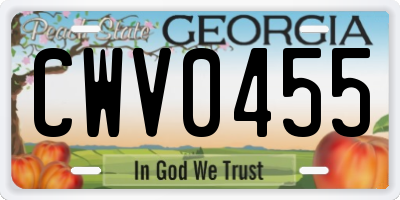 GA license plate CWV0455