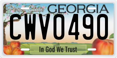 GA license plate CWV0490