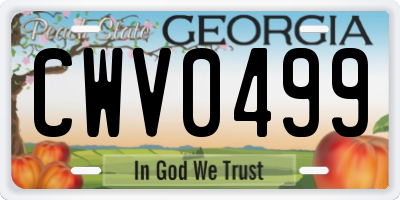 GA license plate CWV0499