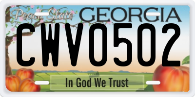 GA license plate CWV0502