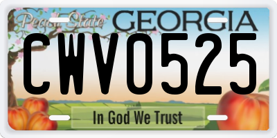 GA license plate CWV0525