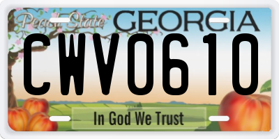GA license plate CWV0610