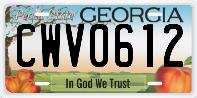 GA license plate CWV0612