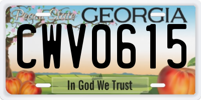 GA license plate CWV0615