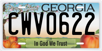 GA license plate CWV0622