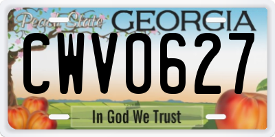 GA license plate CWV0627