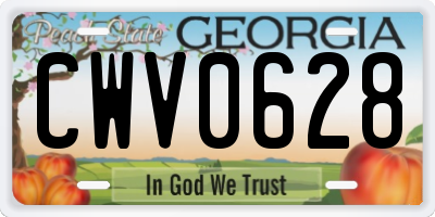 GA license plate CWV0628