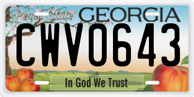GA license plate CWV0643