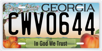 GA license plate CWV0644