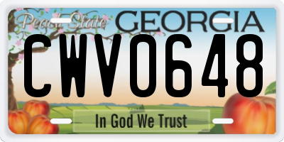 GA license plate CWV0648