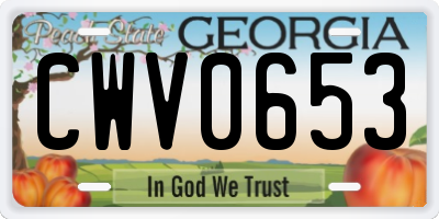 GA license plate CWV0653