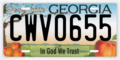 GA license plate CWV0655