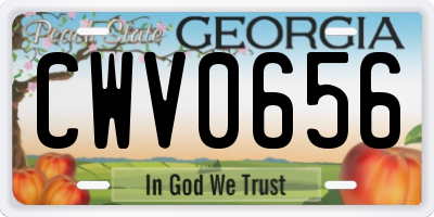 GA license plate CWV0656