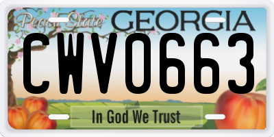 GA license plate CWV0663