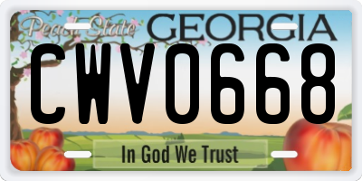GA license plate CWV0668