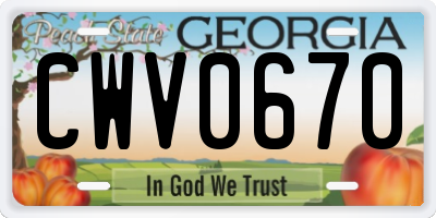 GA license plate CWV0670