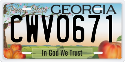 GA license plate CWV0671