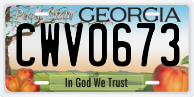 GA license plate CWV0673