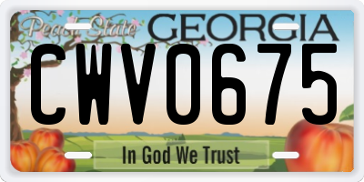 GA license plate CWV0675