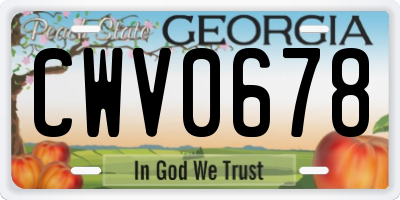 GA license plate CWV0678