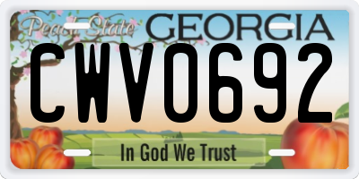 GA license plate CWV0692