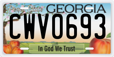 GA license plate CWV0693