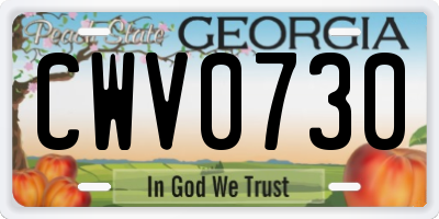 GA license plate CWV0730