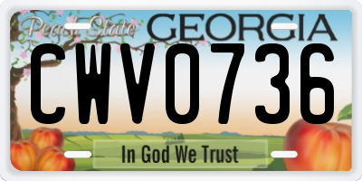 GA license plate CWV0736