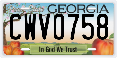 GA license plate CWV0758