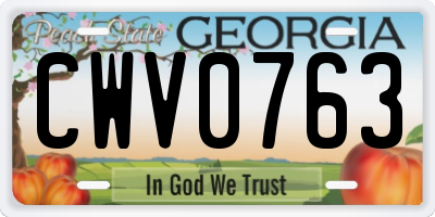 GA license plate CWV0763
