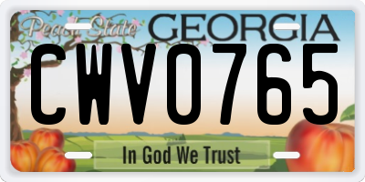 GA license plate CWV0765