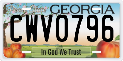GA license plate CWV0796