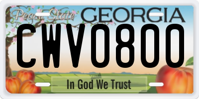 GA license plate CWV0800