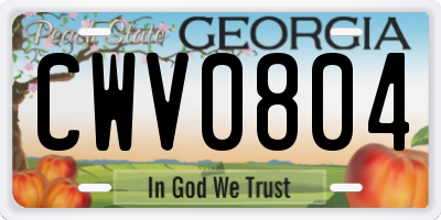 GA license plate CWV0804