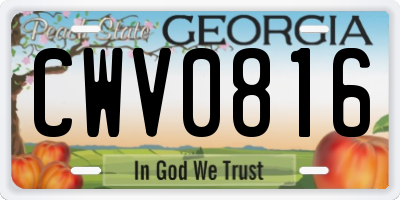 GA license plate CWV0816