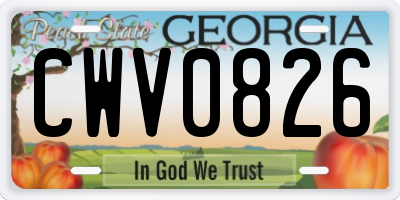 GA license plate CWV0826
