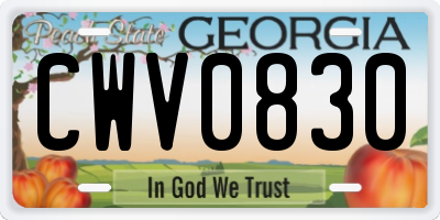 GA license plate CWV0830