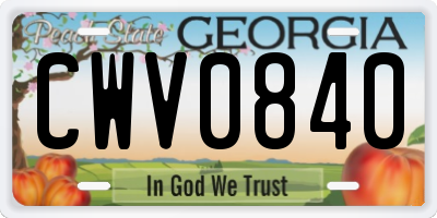 GA license plate CWV0840