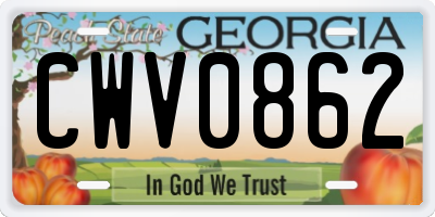 GA license plate CWV0862