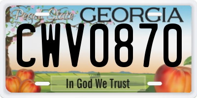 GA license plate CWV0870