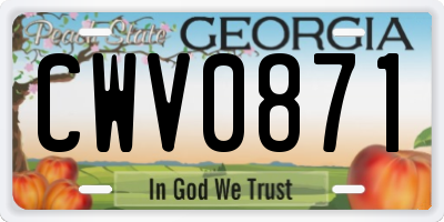GA license plate CWV0871