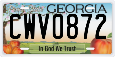GA license plate CWV0872