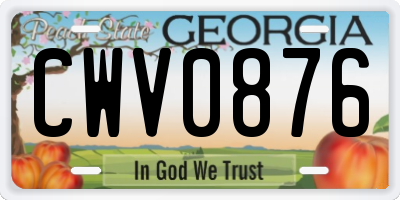 GA license plate CWV0876