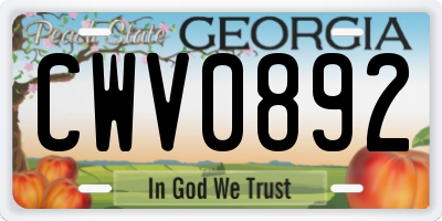 GA license plate CWV0892