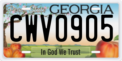 GA license plate CWV0905